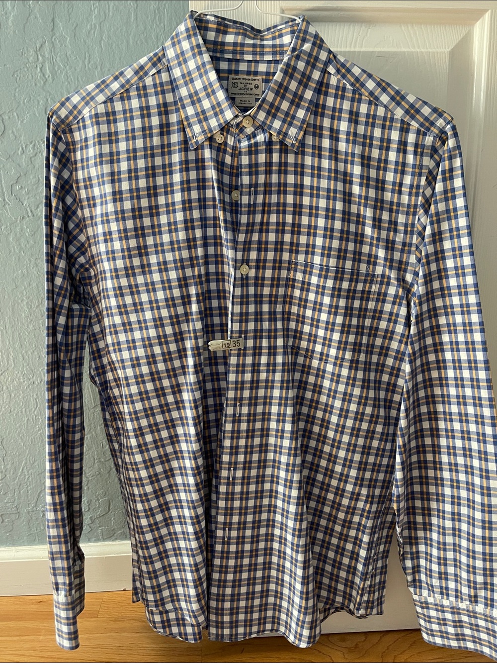 J. Crew Men's Navy, Brown and White Checked Button-Down Shirt